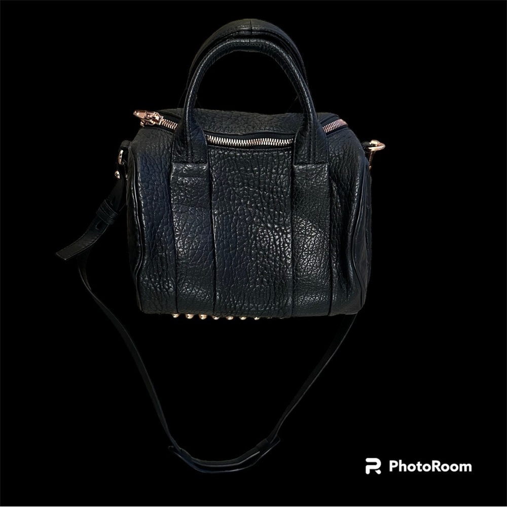New Alexander Wang, Rocco Stud-Bottom Satchel mini Bag, Black/Rose Golden